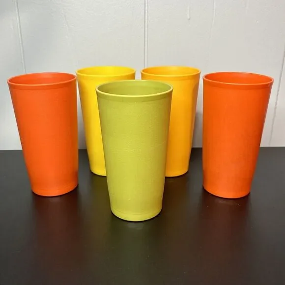 Vintage Tupperware Tumblers Cups 873 - 12 oz. Harvest Colors Set of 5 Stackable - Picture 1 of 14
